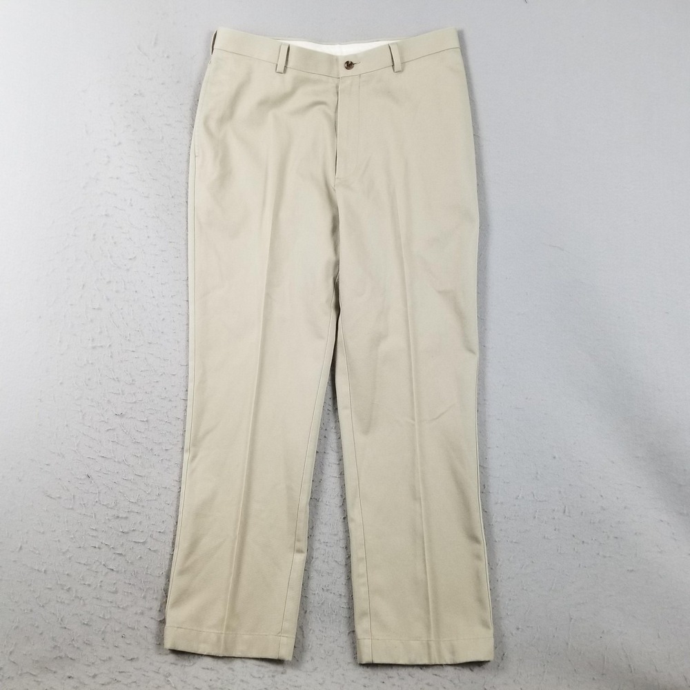 Roundtree & Yorke Pants Mens 35x30 Beige Non-Iron Performance Chino Flat Front